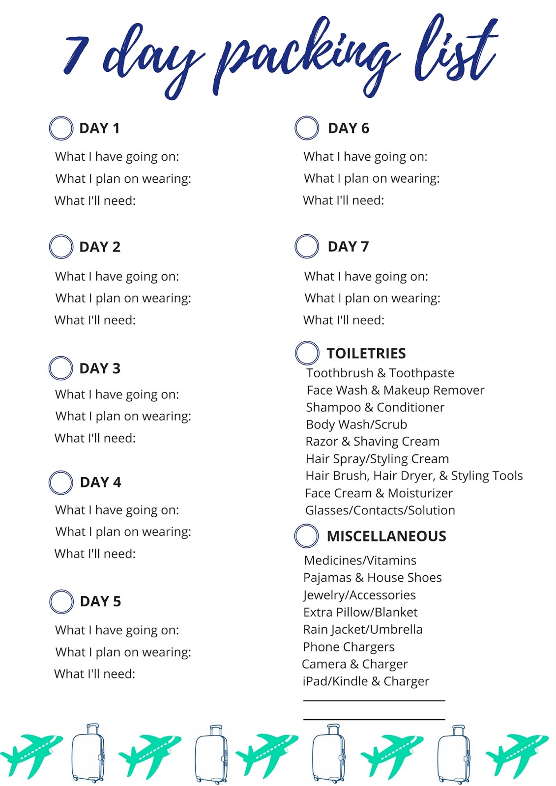 June 18, 2022 by hassan. Life As The Coats 7 DAY PACKING LIST PRINTABLE